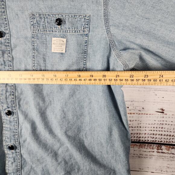 VTG 90s Polo Jeans Co Ralph Lauren Chambray Shirt Mens L Button Made Hong Kong - Picture 5 of 7
